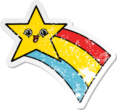 Bir insan tarafından çizilmiş gökkuşağı yıldızı gibi çizilmiş tatlı bir çizgi film çıkartması.