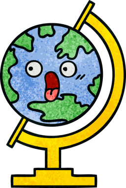 Bir insan tarafından çizilmiş dünyanın retro grunge desen karikatürü.