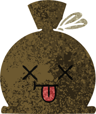 Bir insan tarafından çizilmiş bir çuvalın retro illüstrasyon tarzı karikatürü