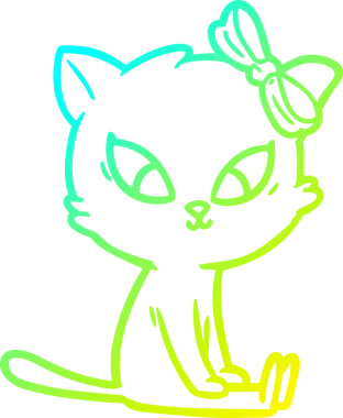 Bir insan tarafından çizilen çizgi film kedisinin soğuk gradyan çizgisi.