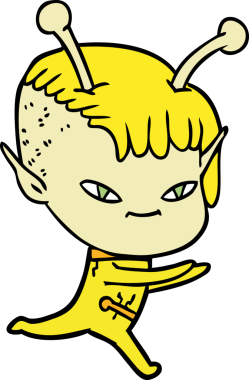 Bir insan tarafından çizilmiş sevimli uzaylı kız çizgi filmi.