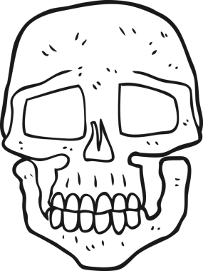 Bir insan tarafından çizilmiş siyah beyaz bir kafatası.