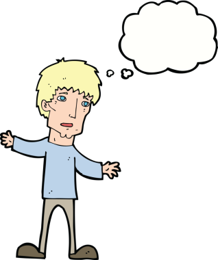 Bir insan tarafından çizilmiş düşünce balonlu endişeli bir adam.