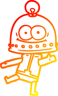 Bir insan tarafından çizilmiş ampullü mutlu bir robot çizimi.