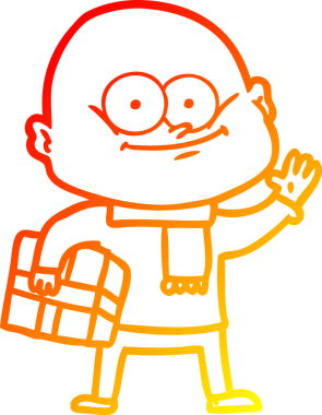 Bir insan tarafından çizilmiş kel bir adamın sıcak çizgi çizimi.