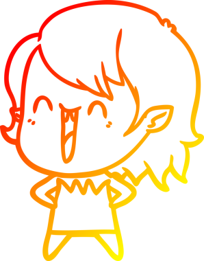 Bir insan tarafından çizilmiş sevimli, mutlu bir vampir kızın çizgi çizimi.