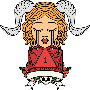 Retro Dövme Biçimi Ağlama Ağlama Doğal bir D20 zar atışıyla bir insan tarafından çizilmiş