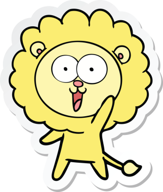 Bir insan tarafından çizilmiş mutlu bir aslanın çıkartması.