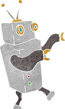 Bir insan tarafından çizilmiş çizgi film robotu