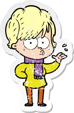 Bir insan tarafından çizilmiş karikatür bir kadının sıkıntılı çıkartması.