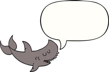 Bir insan tarafından çizilmiş konuşma baloncuklu çizgi film köpekbalığı.