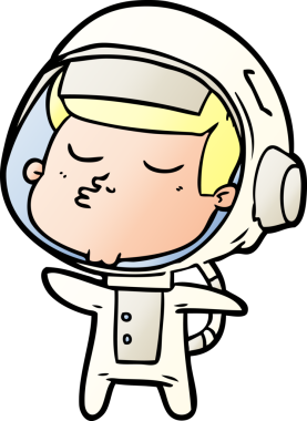 Bir insan tarafından çizilmiş kendine güvenen bir astronot çizgi filmi.