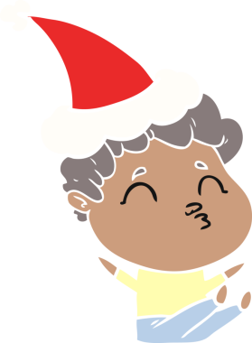 Bir insan tarafından çizilmiş Noel Baba şapkası takan bir adamın düz renk çizimi.