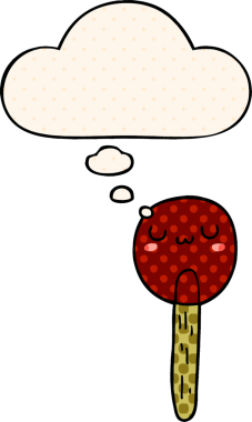 Çizgi roman tarzında bir insan tarafından çizilmiş düşünce balonlu çizgi film lolipopu.