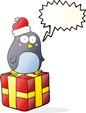 Bir insan tarafından çizilmiş serbest konuşma balonu karikatürü Noel pengueni