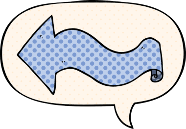 bir insan tarafından çizilmiş çizgi roman tarzında konuşma baloncuğu olan çizgi film oku