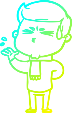 Bir insan tarafından çizilmiş terleyen bir çizgi film karakteri çizimi.