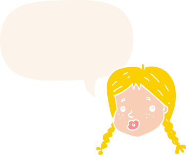 Çizgi filmdeki kızlar, bir insan tarafından çizilmiş eski tarz konuşma baloncuğuyla karşı karşıya.