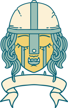 Retro Dövme Tarzı Ağlayan Ork Savaşçısı karakteri bir insan tarafından çizilmiş