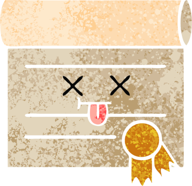 Bir insan tarafından çizilmiş bir sertifikanın retro illüstrasyon tarzı karikatürü