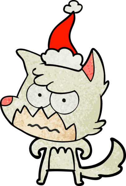 Bir insan tarafından çizilmiş Noel Baba şapkası takan rahatsız bir tilkinin el çizimi karikatürü.