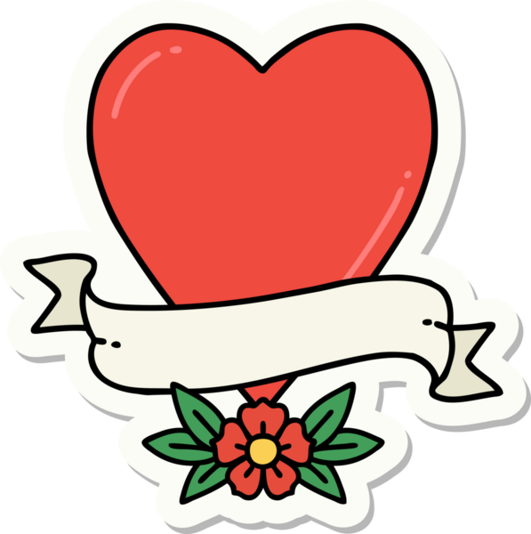 Bir insan tarafından çizilmiş geleneksel bir kalp ve bayrak stili dövme çıkartması.