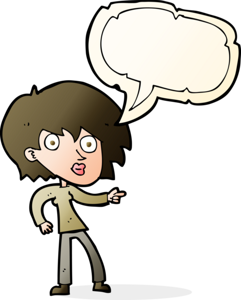 Bir insan tarafından çizilmiş konuşma balonuyla işaret eden bir karikatür.