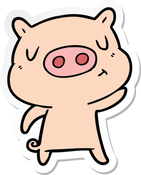 Bir insan tarafından çizilmiş çizgi film içerikli bir domuzun çıkartması.