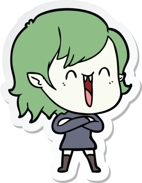 Bir insan tarafından çizilmiş şirin, mutlu bir vampir kızın çıkartması.