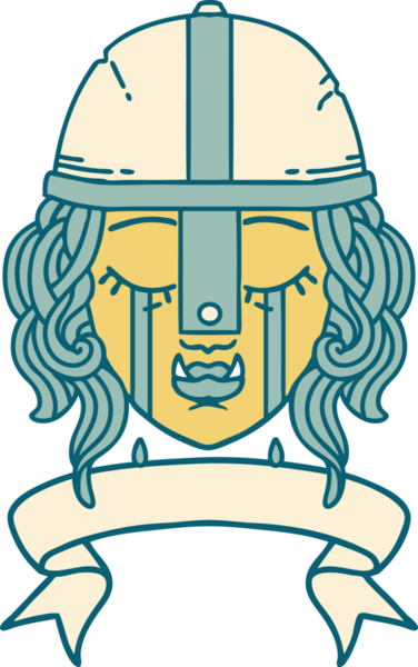 Retro Dövme Tarzı Ağlayan Ork Savaşçısı karakteri bir insan tarafından çizilmiş