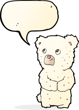 bir insan tarafından çizilmiş konuşma balonlu kutup ayısı yavrusu.