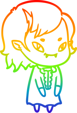 Gökkuşağı gradyan çizgi çizimi bir insan tarafından çizilmiş, arkadaş canlısı vampir bir kız.