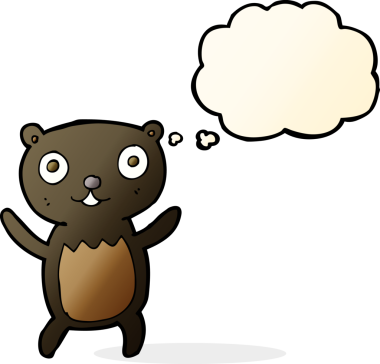 Bir insan tarafından çizilmiş düşünce baloncuğu olan siyah ayı yavrusu.