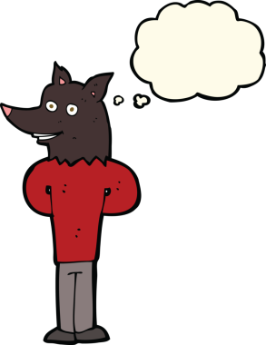 Bir insan tarafından çizilmiş düşünce balonlu bir kurt adam.