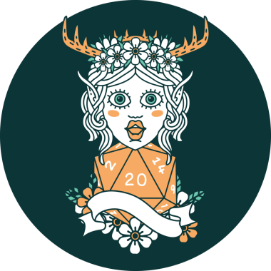 Bir insan tarafından çizilmiş 20 zarlı elf Druid ikonu.