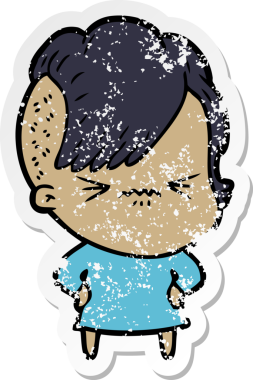 Bir insan tarafından çizilmiş sinirli bir hippi kızın sıkıntılı çıkartması.