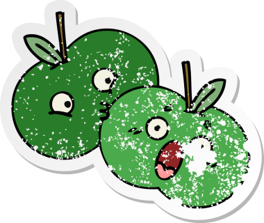 Bir insan tarafından çizilmiş elmalı tatlı bir karikatür çıkartması.