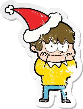 Noel Baba şapkası takan bir adamın insan tarafından çizilmiş üzgün çıkartması.