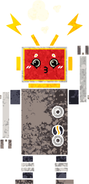 Bir insan tarafından çizilen robot arızasının retro çizim tarzı karikatürü