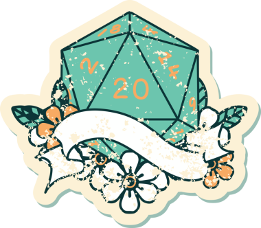 Retro Dövme Biçimi Doğal 20 D20 zar bir insan tarafından çizildi