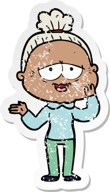 Bir insan tarafından çizilmiş mutlu, yaşlı bir kadının sıkıntılı çıkartması.