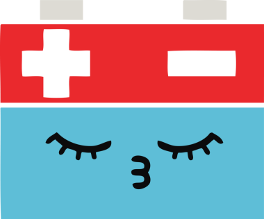 Bir insan tarafından çizilen araba aküsünün düz renkli retro karikatürü