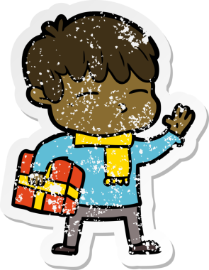 Bir insan tarafından çizilmiş, sıkıntılı bir çizgi film çıkartması.