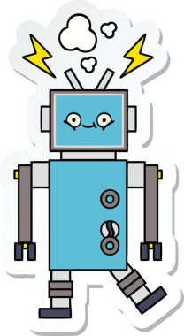 Bir insan tarafından çizilmiş şirin bir dans robotunun çıkartması.