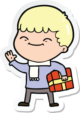 Bir insan tarafından çizilmiş mutlu bir çocuğun çıkartması.