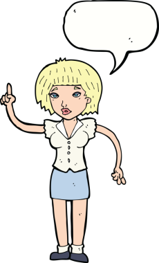 Bir insan tarafından çizilmiş konuşma baloncuğu fikri olan bir karikatür kadın.