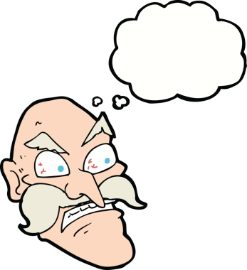 Bir insan tarafından çizilmiş düşünce baloncuğu olan kızgın yaşlı bir adam.