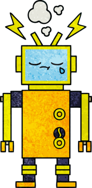 Bir insan tarafından çizilmiş arızalı bir robotun retro grunge desen karikatürü