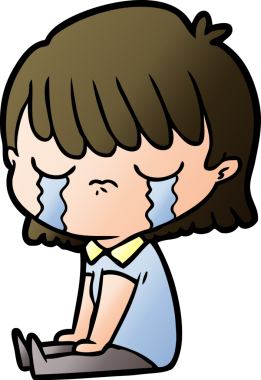 Bir insan tarafından çizilmiş ağlayan çizgi film kadını.