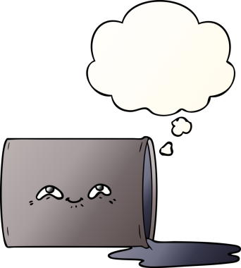 Düşünce baloncuklu karikatür yağı varili bir insan tarafından çizilmiş.